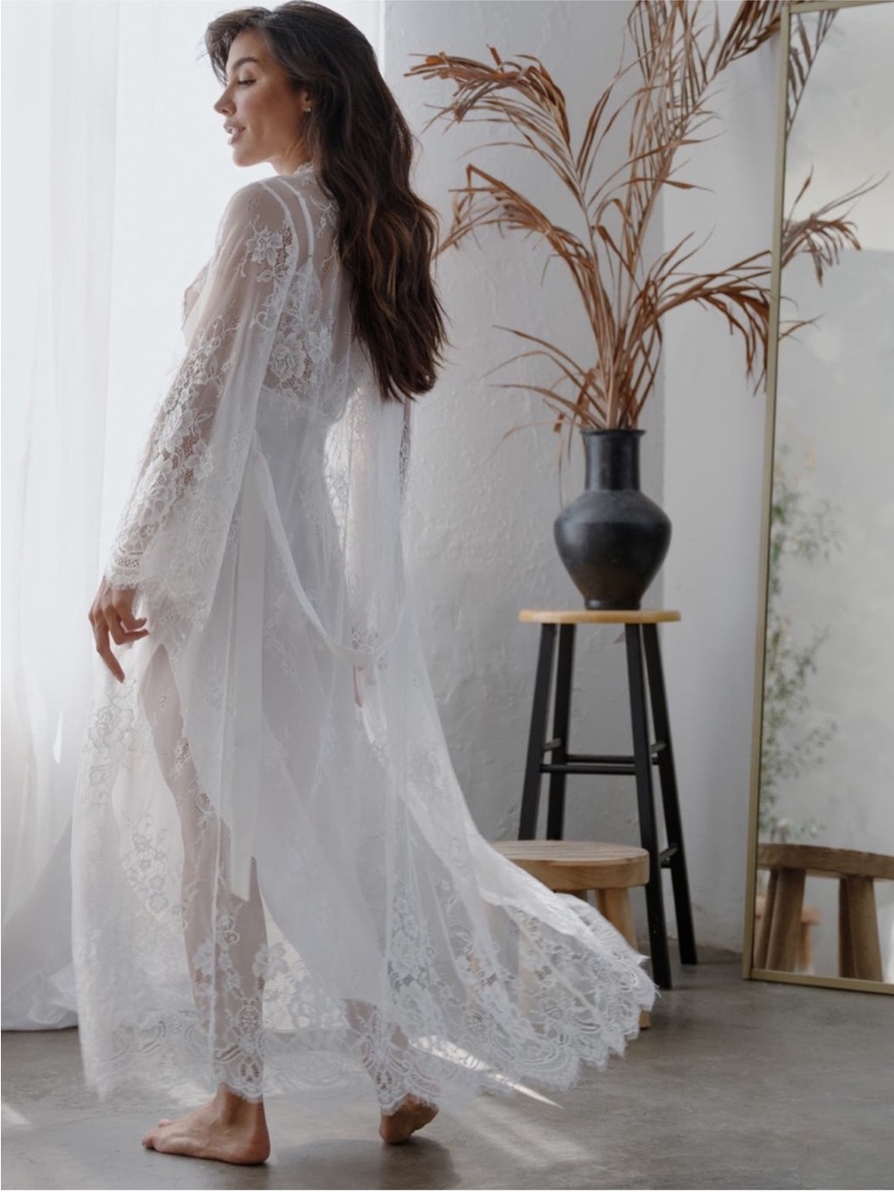 In Bloom by Jonquil Sheer Lace Bridal Robe - White